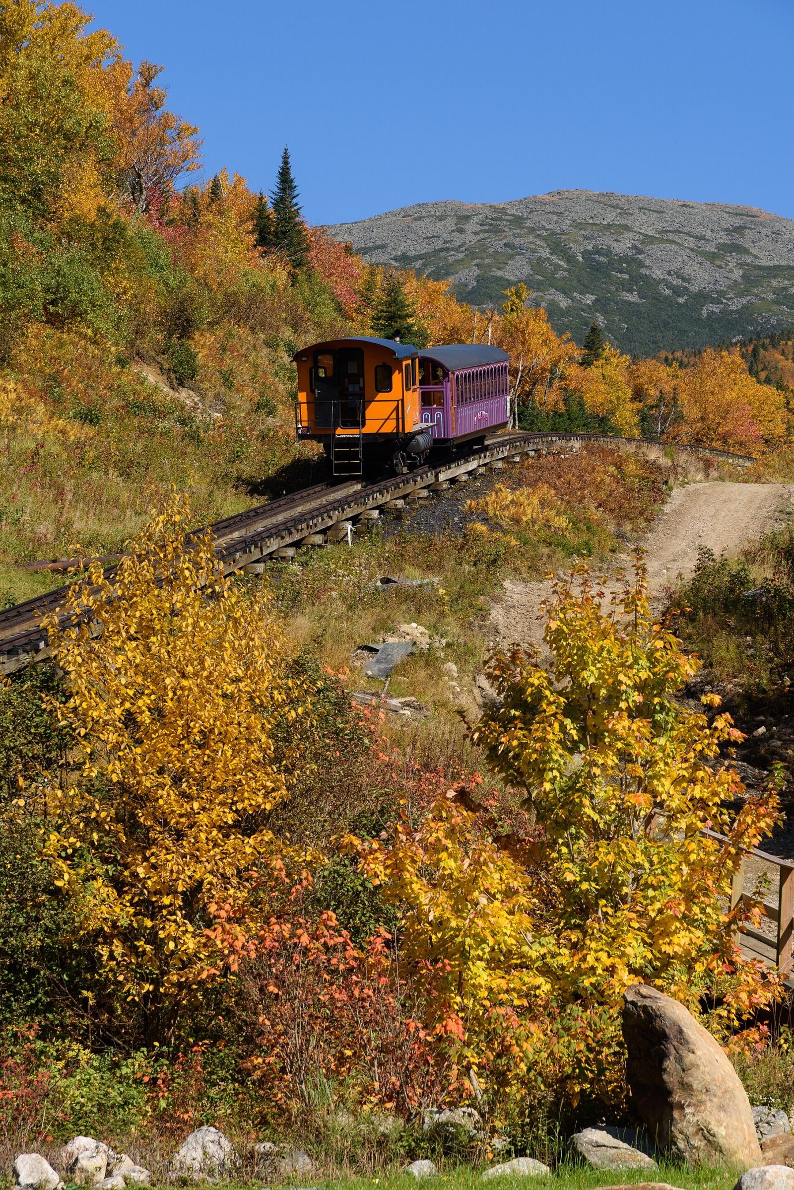 The Mount Washington Cog Railway climbing in New Hampshire