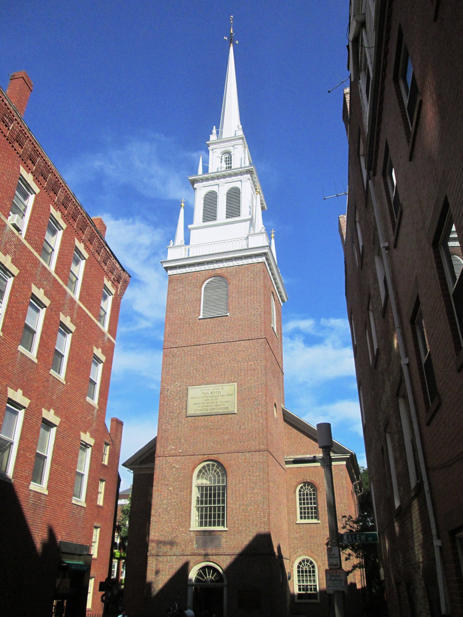 The Old North Church steeple from Hull Street in the North End