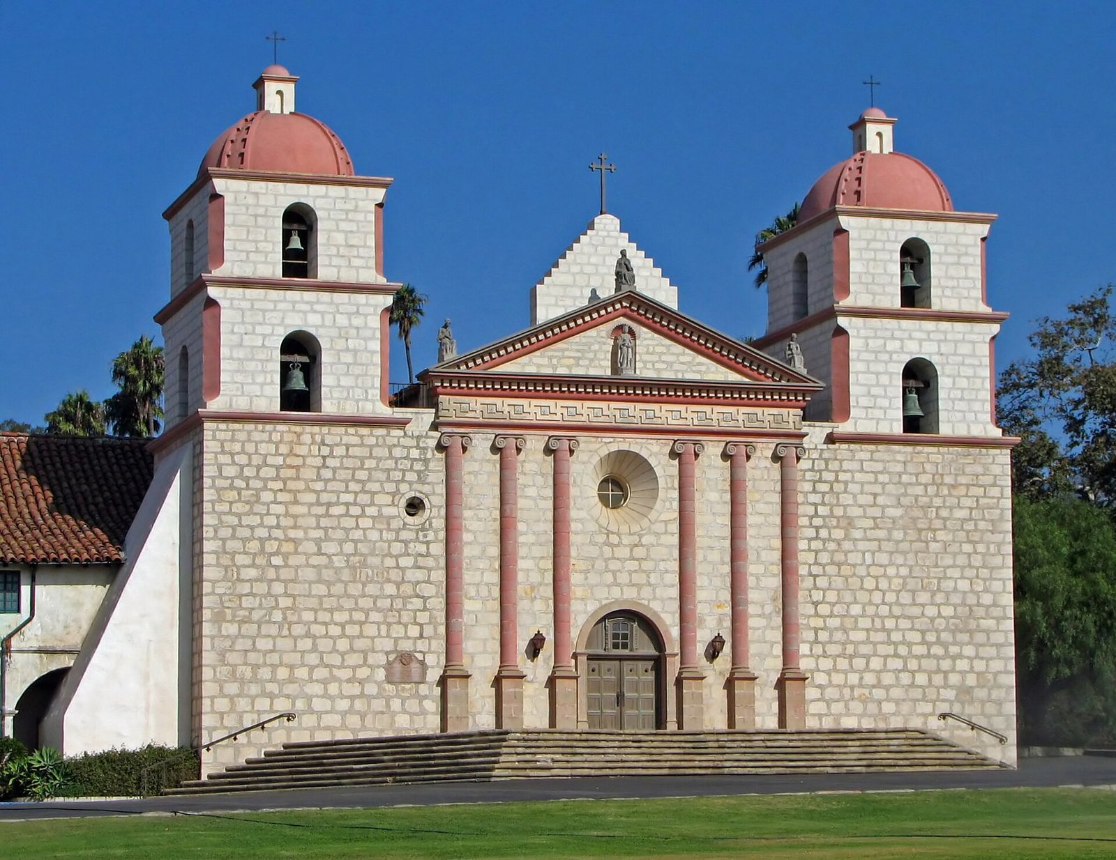 The twin bell towers of Old Mission Santa Barbara