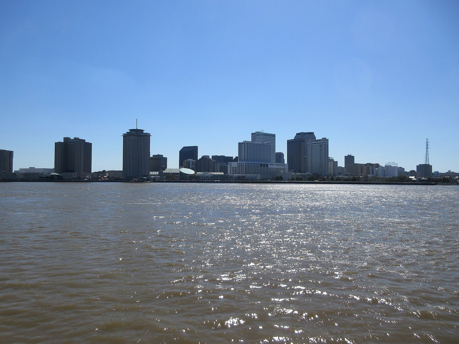 The New Orleans skyline seen from the Algiers ferry on the Mississippi