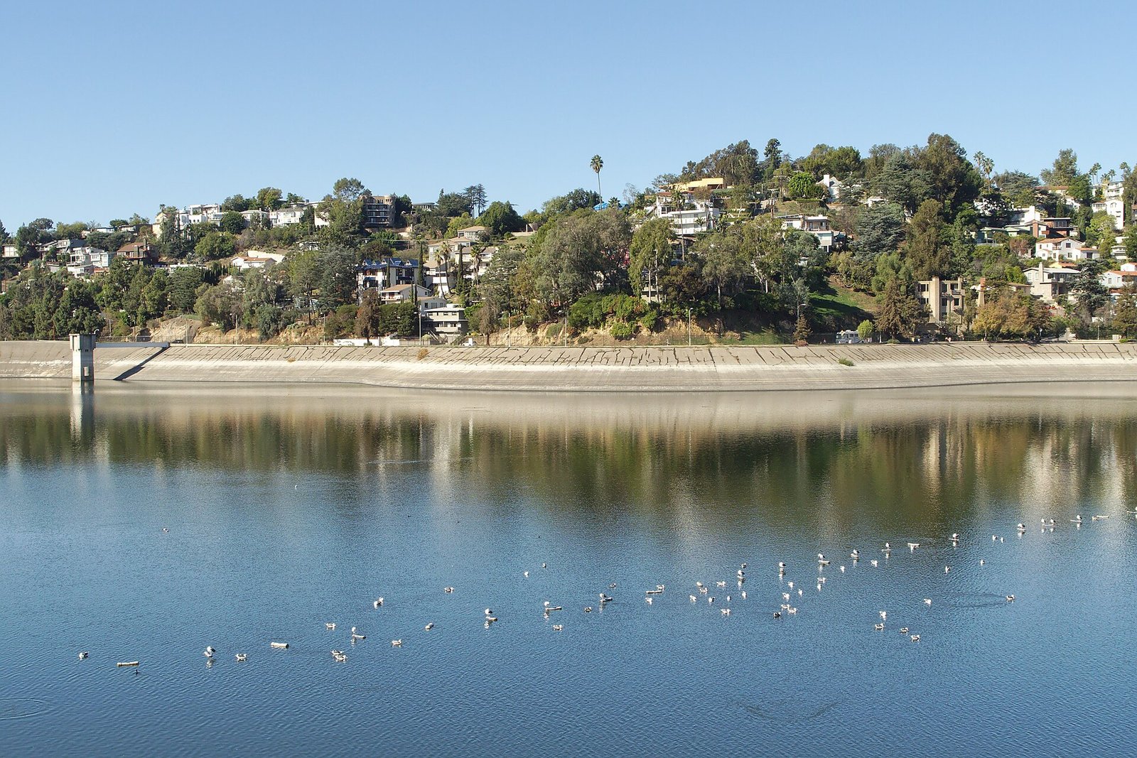The Silver Lake Reservoir and the hills of Silver Lake, Los Angeles