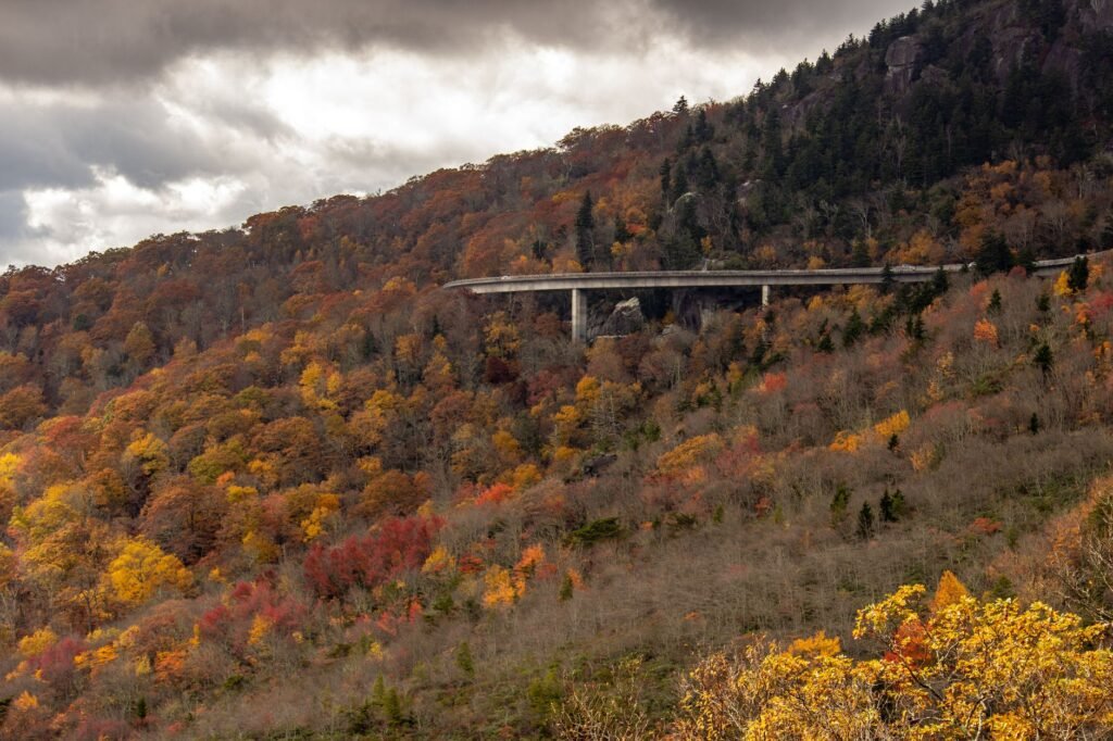 Autumn colour across the Blue Ridge Mountains above Asheville