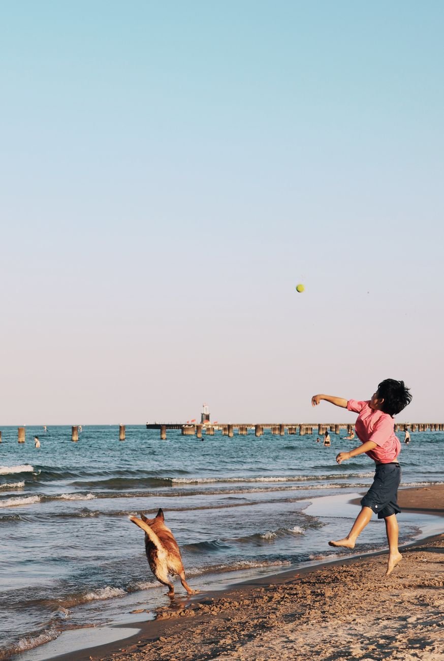 North Avenue Beach and the Chicago skyline on Lake Michigan
