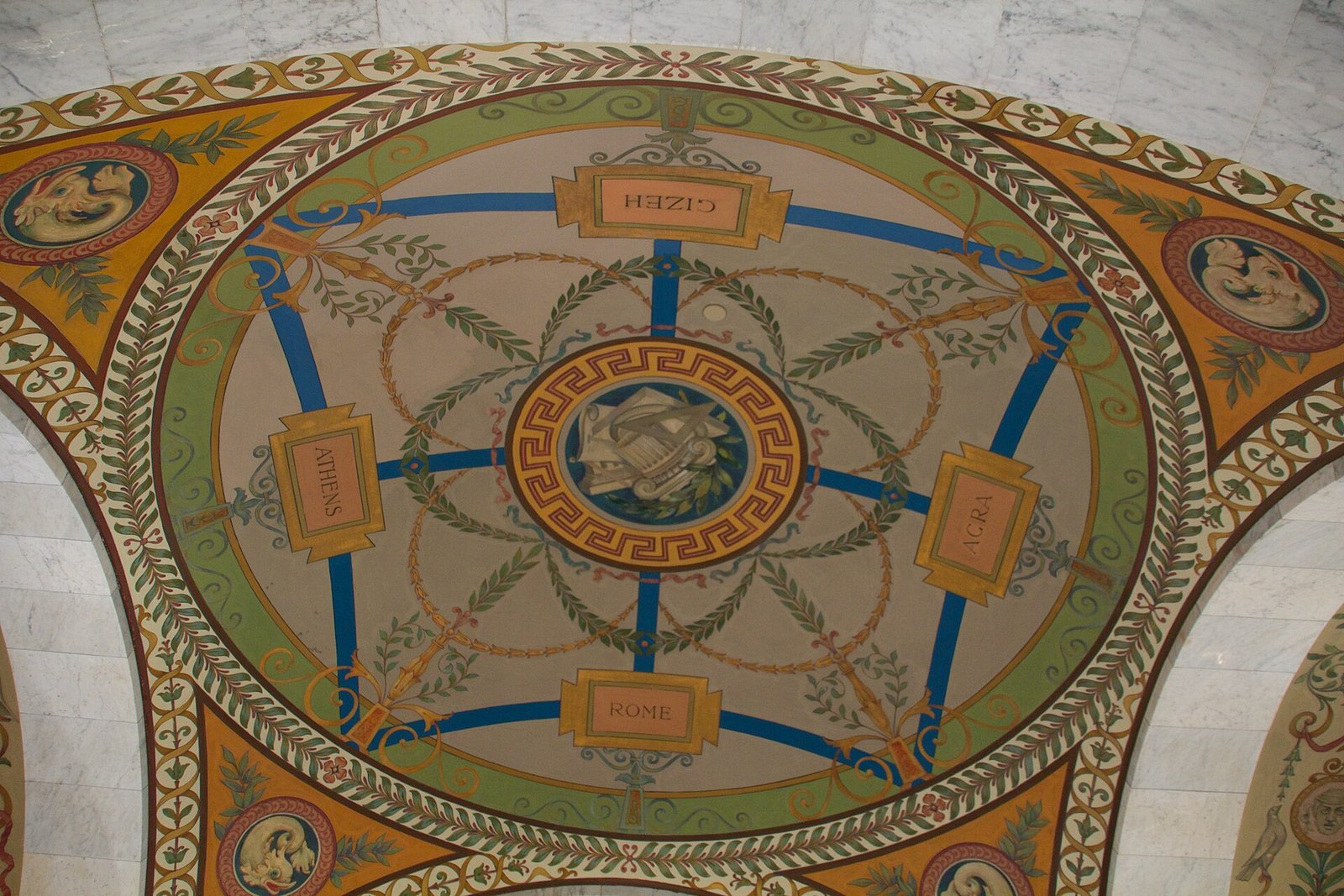 A painted ceiling in the Library of Congress Thomas Jefferson Building