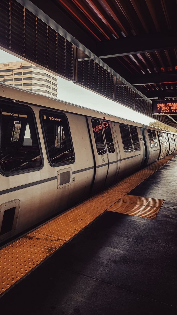 A BART train at a station in San Francisco