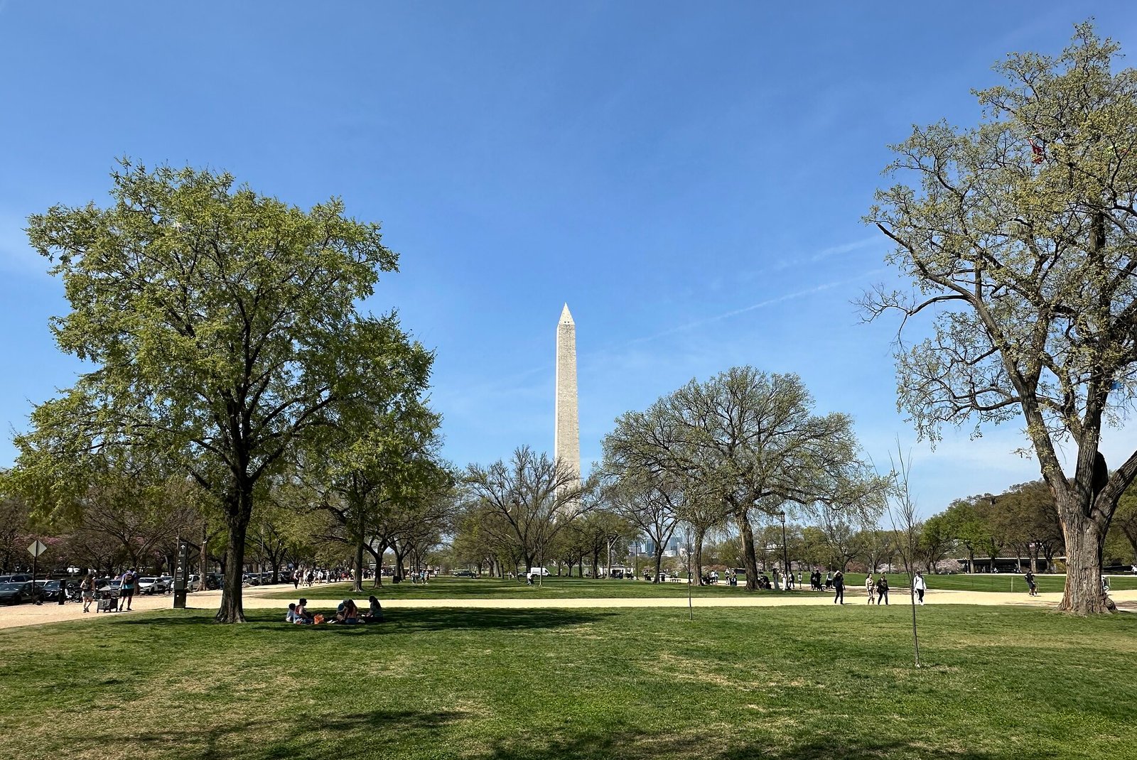 The Washington Monument rising over the National Mall