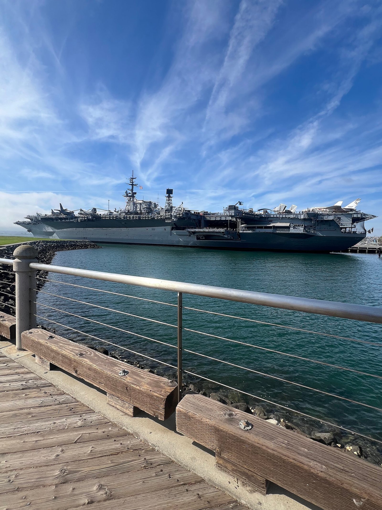 The aircraft carrier USS Midway moored on the San Diego waterfront