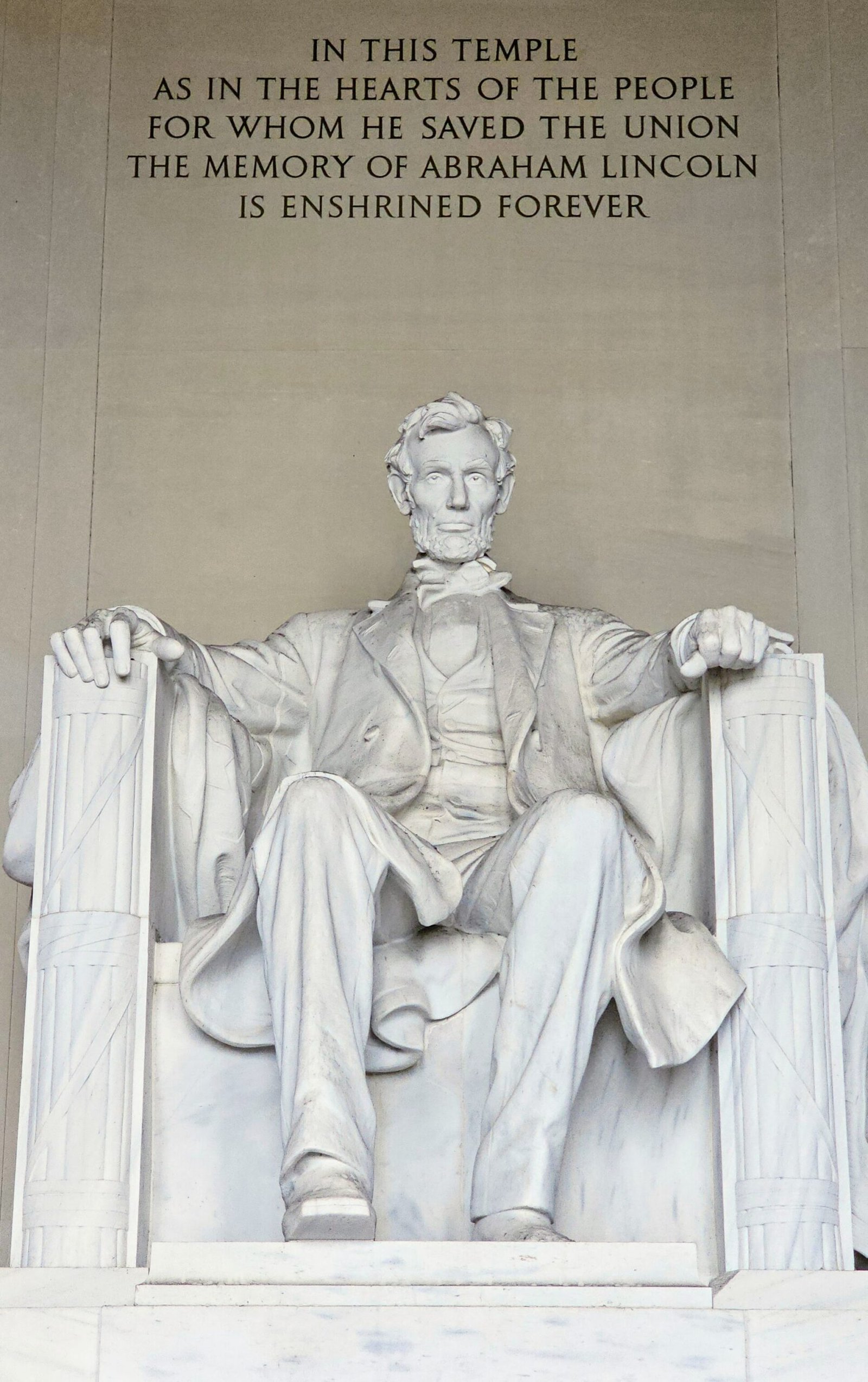 The statue of Abraham Lincoln inside the Lincoln Memorial