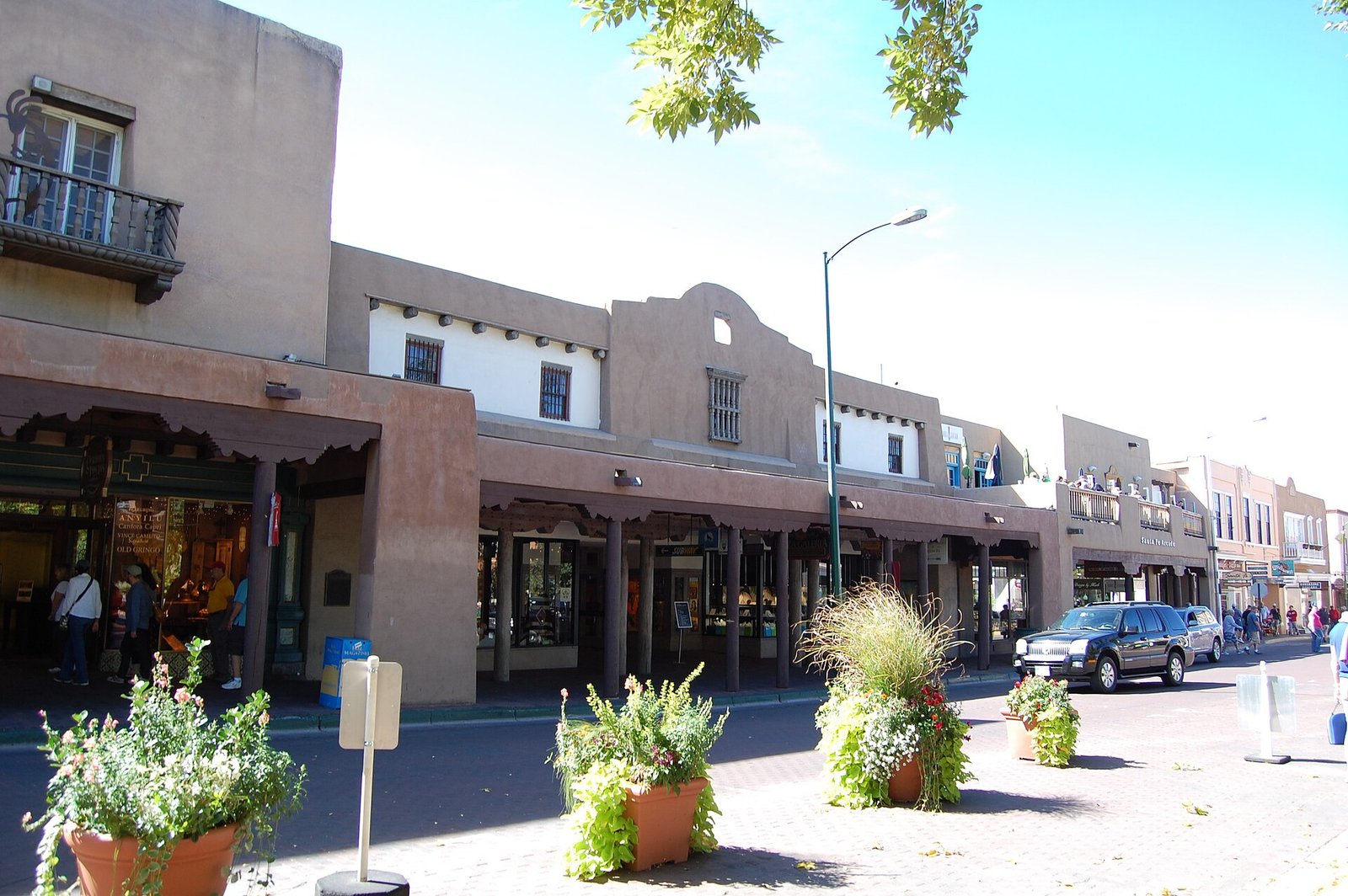 Adobe buildings around the Plaza in downtown Santa Fe, New Mexico