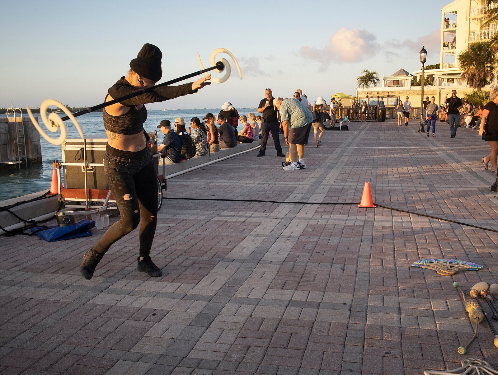 A street performer and the sunset crowd at Mallory Square in Key West