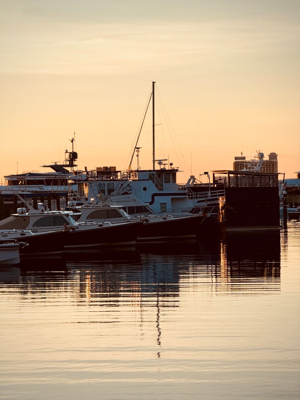 Boston Harbor and the waterfront at sunset