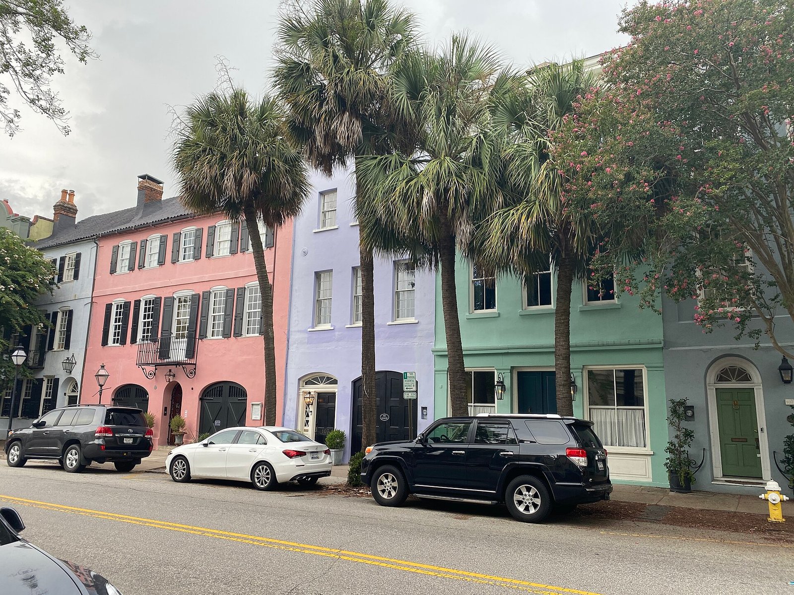 The pastel houses of Rainbow Row on East Bay Street in Charleston