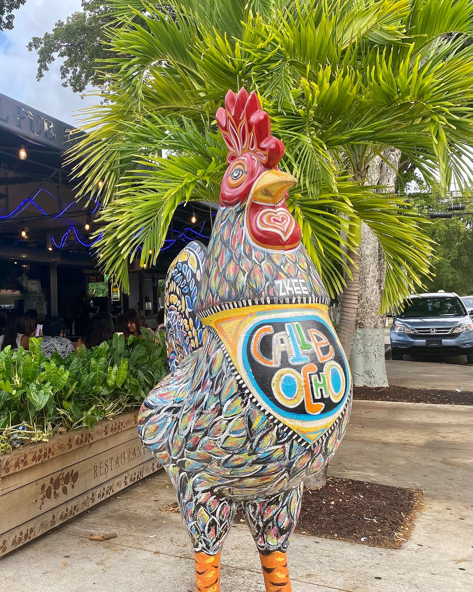 A painted rooster sculpture on Calle Ocho in Little Havana