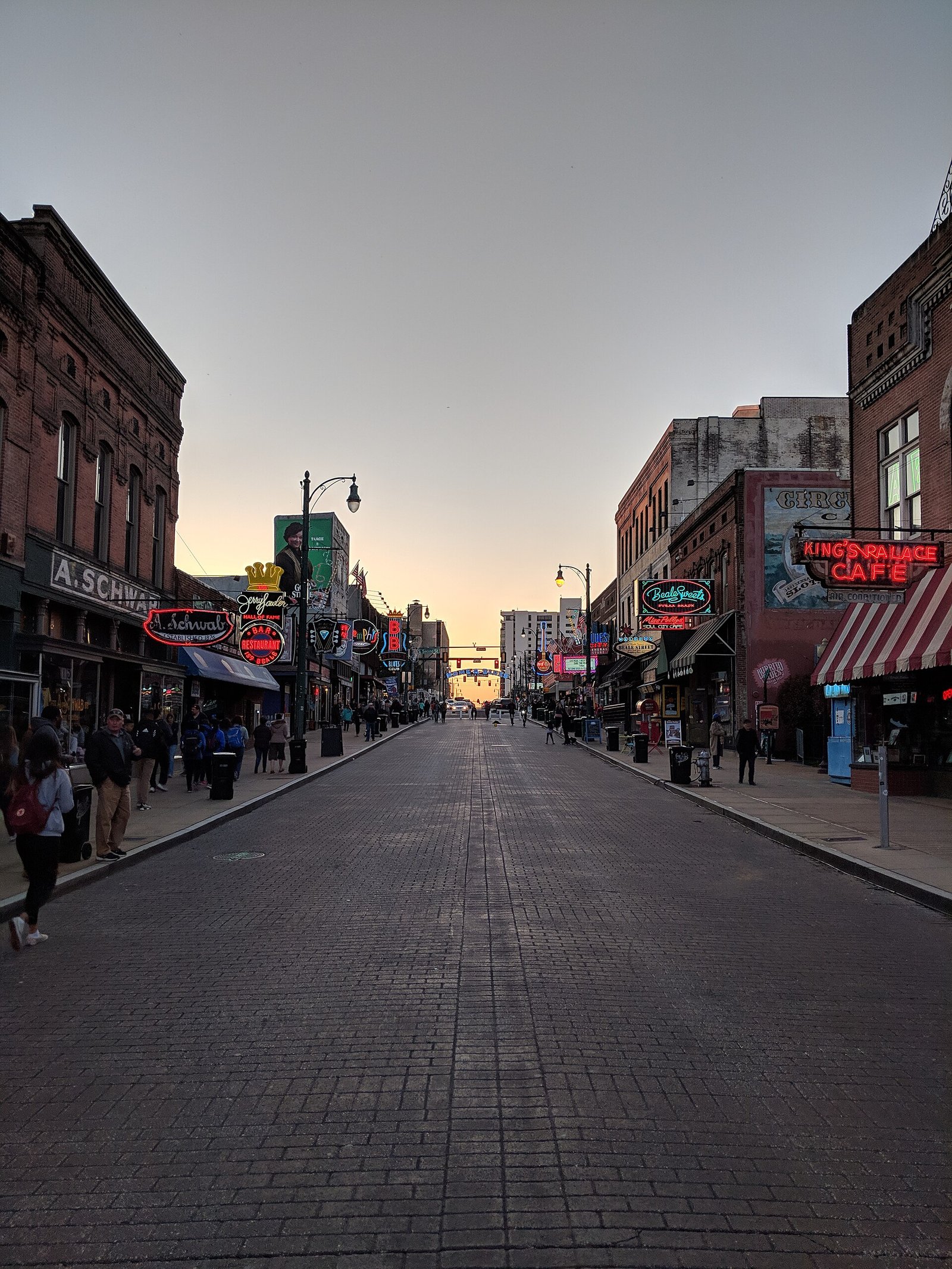Beale Street in Memphis at dusk