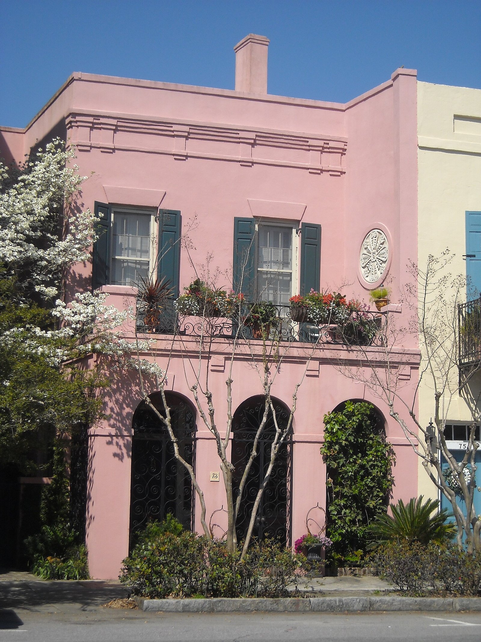 Pastel row houses on Rainbow Row in Charleston