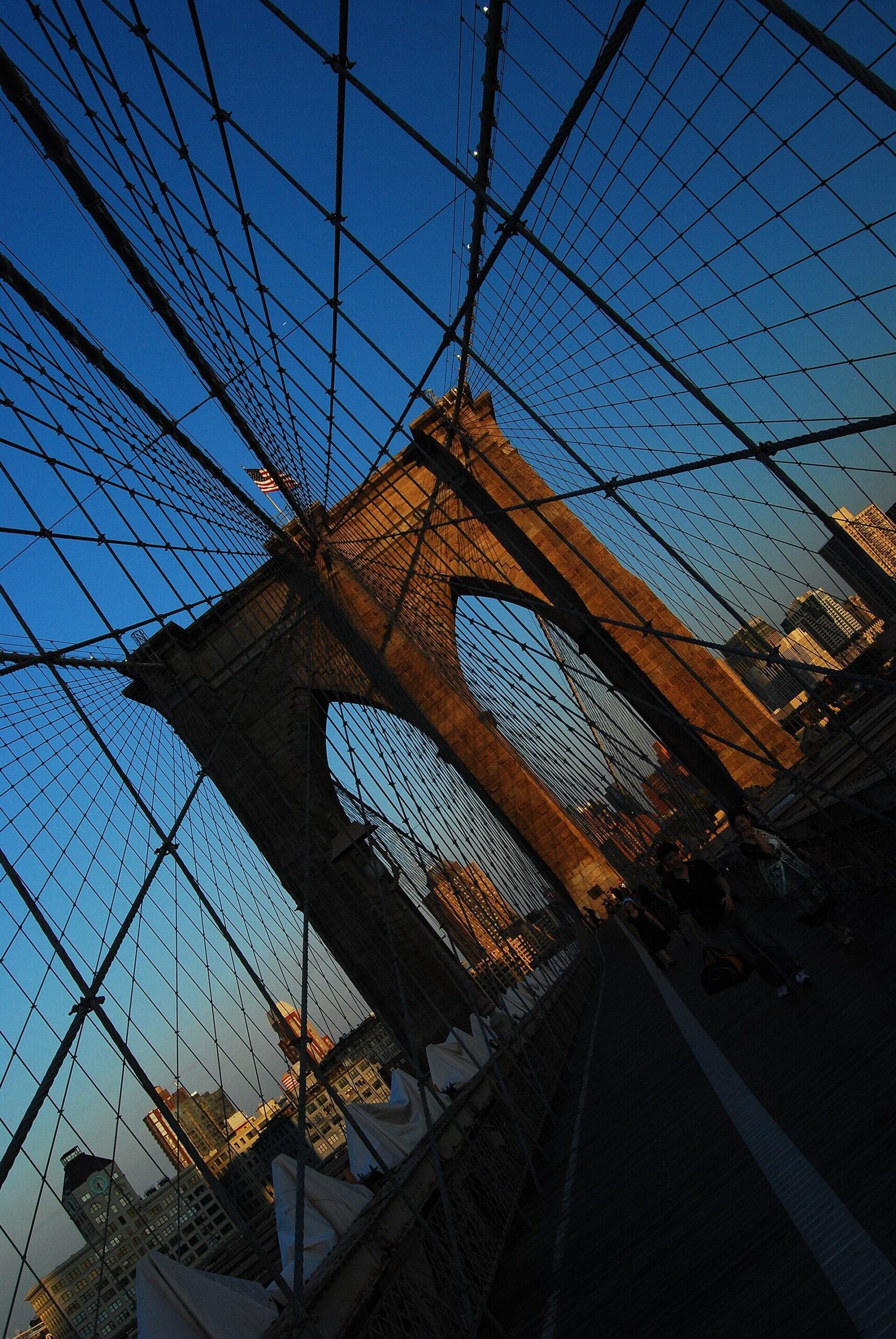 The wooden walkway of the Brooklyn Bridge