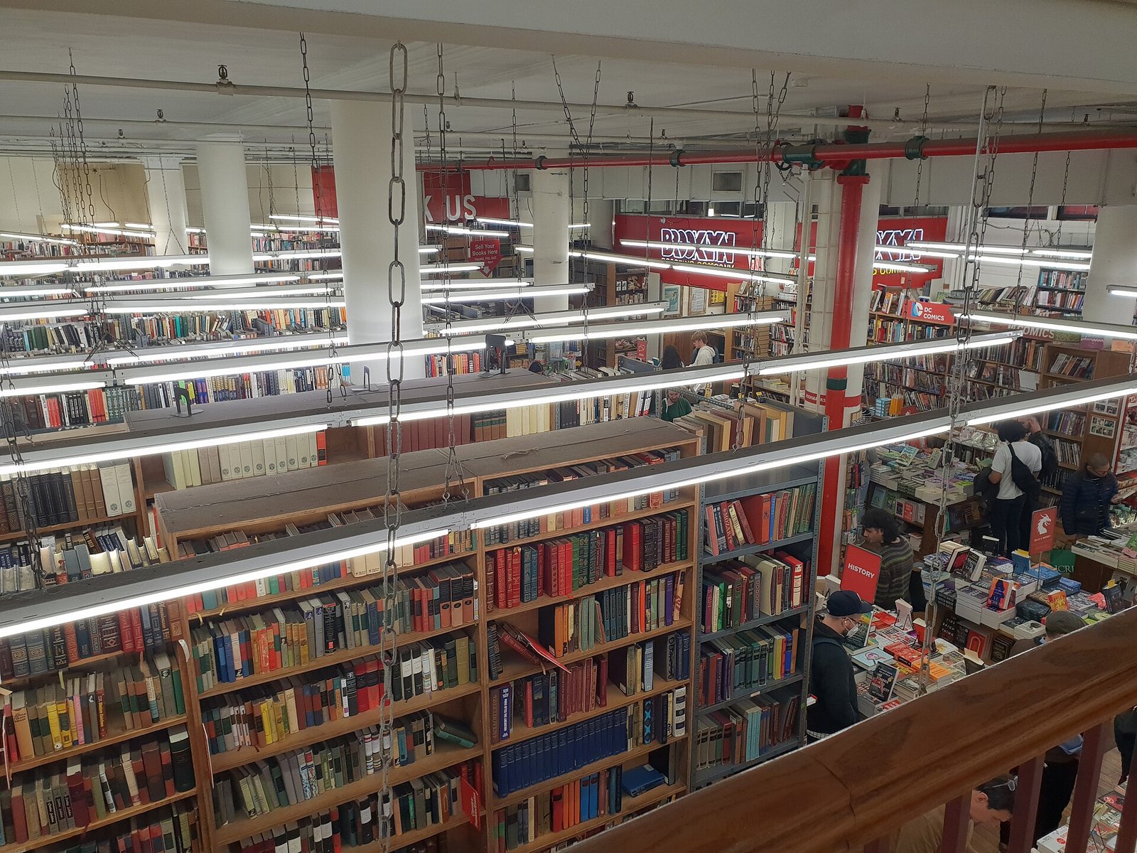 Floor-to-ceiling shelves inside the Strand Bookstore