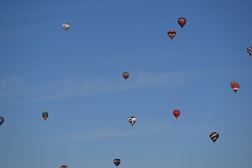 Hot air balloons rising over the Albuquerque International Balloon Fiesta