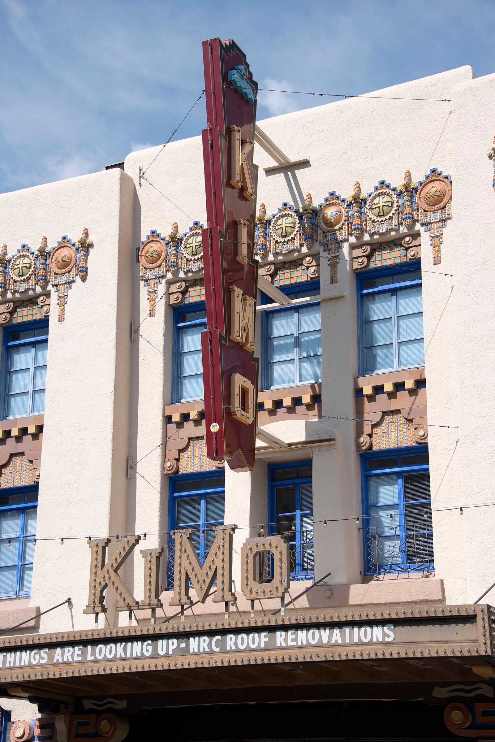 The Pueblo Deco facade of the KiMo Theatre on Central Avenue, old Route 66