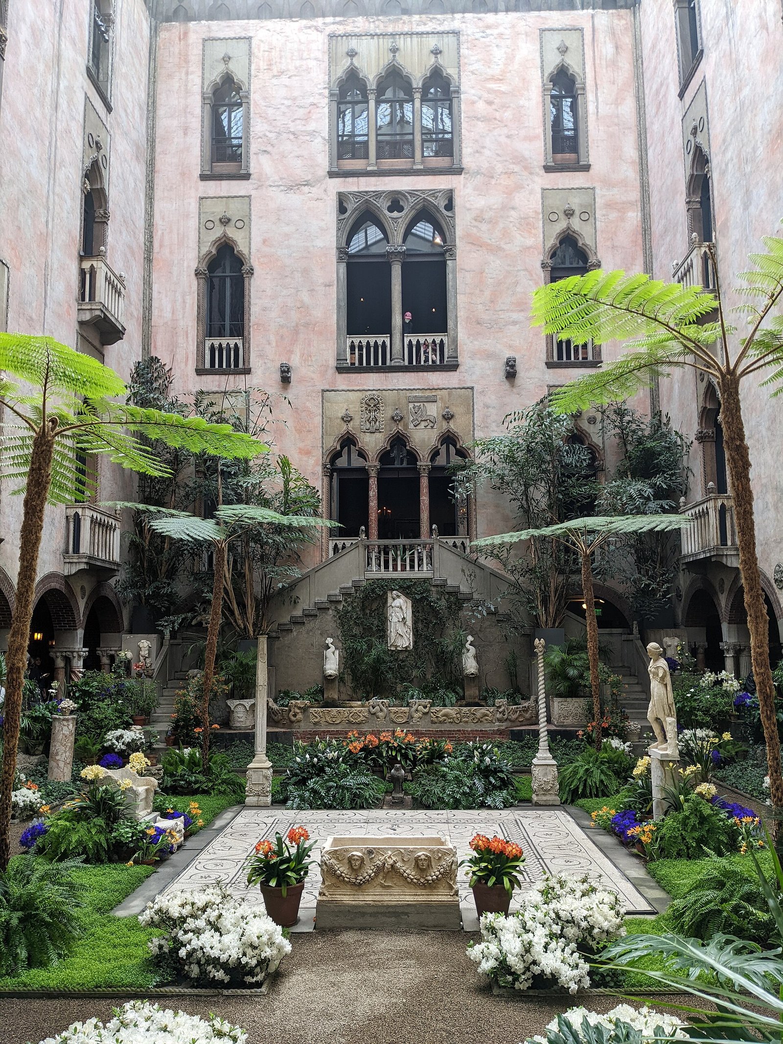The flower-filled courtyard of the Isabella Stewart Gardner Museum