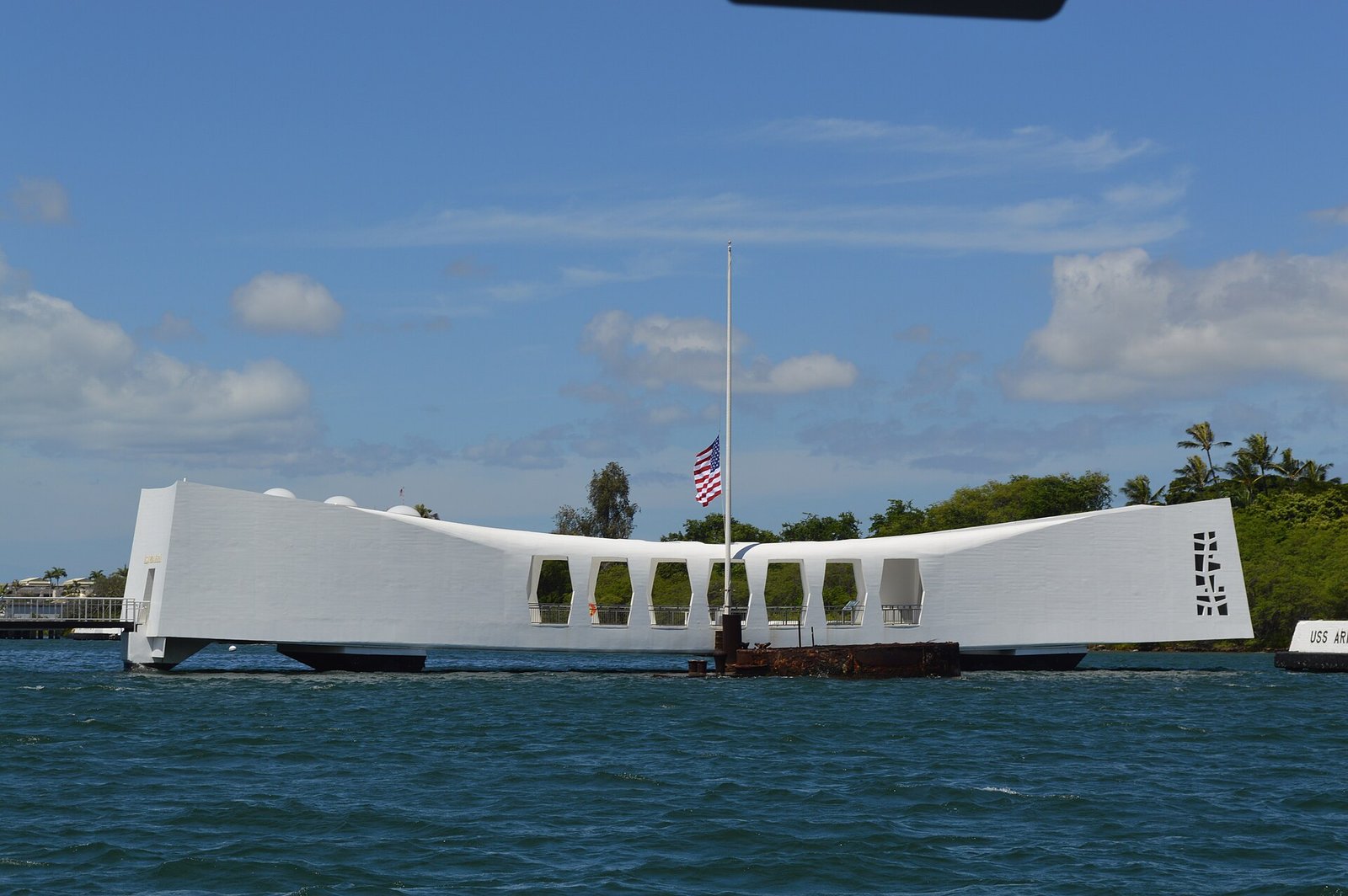 The white USS Arizona Memorial at Pearl Harbor