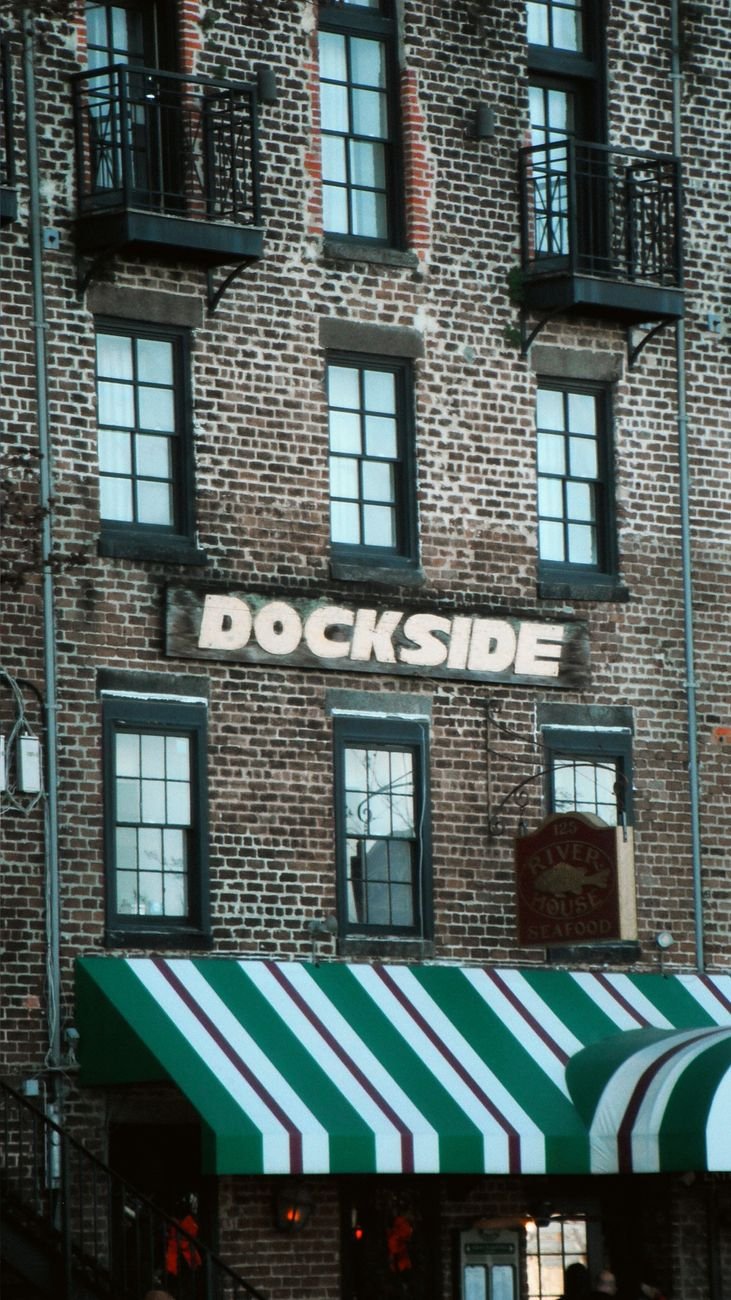 Old brick warehouses along River Street in Savannah