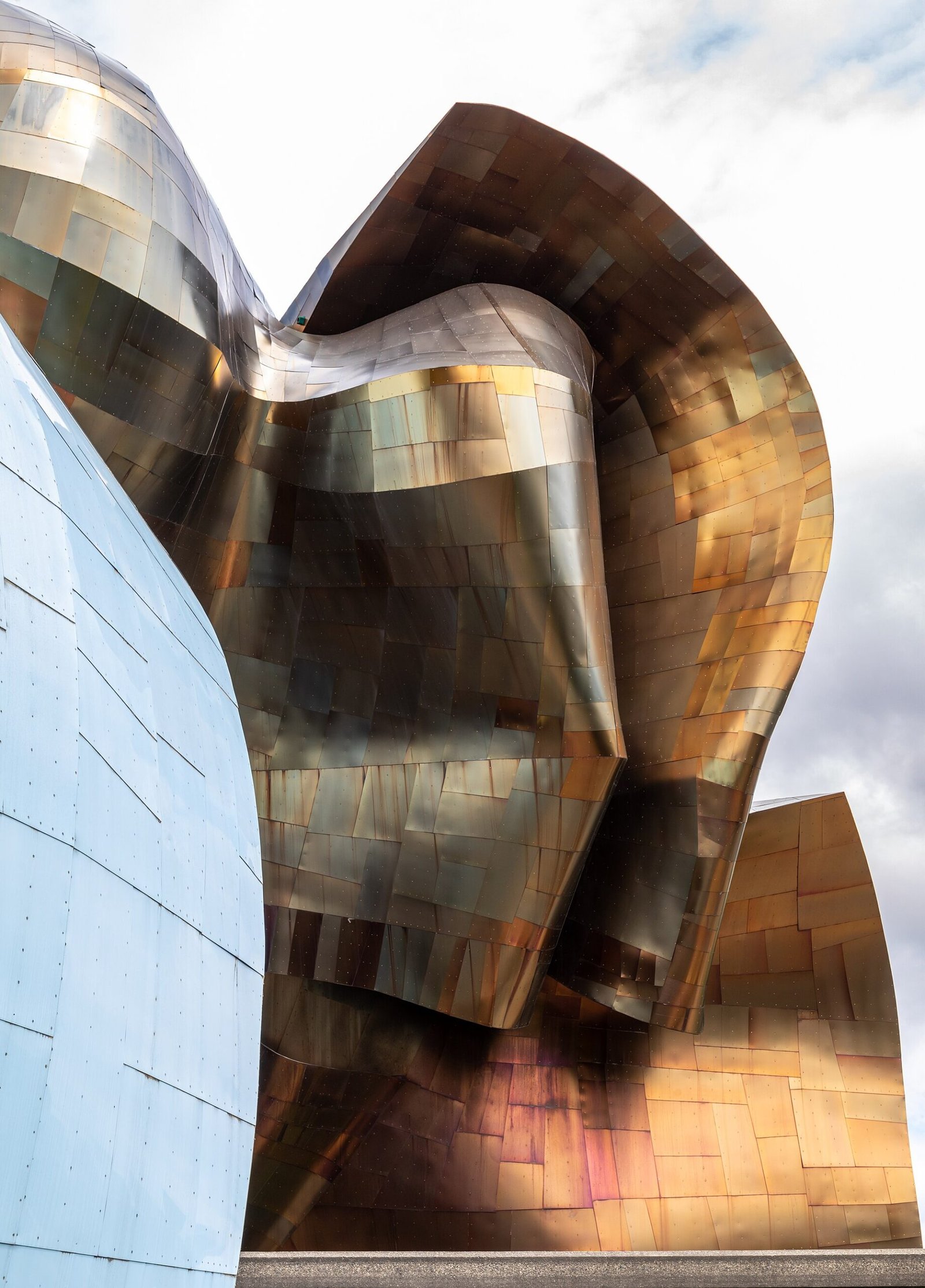 The wavy metal exterior of the Museum of Pop Culture