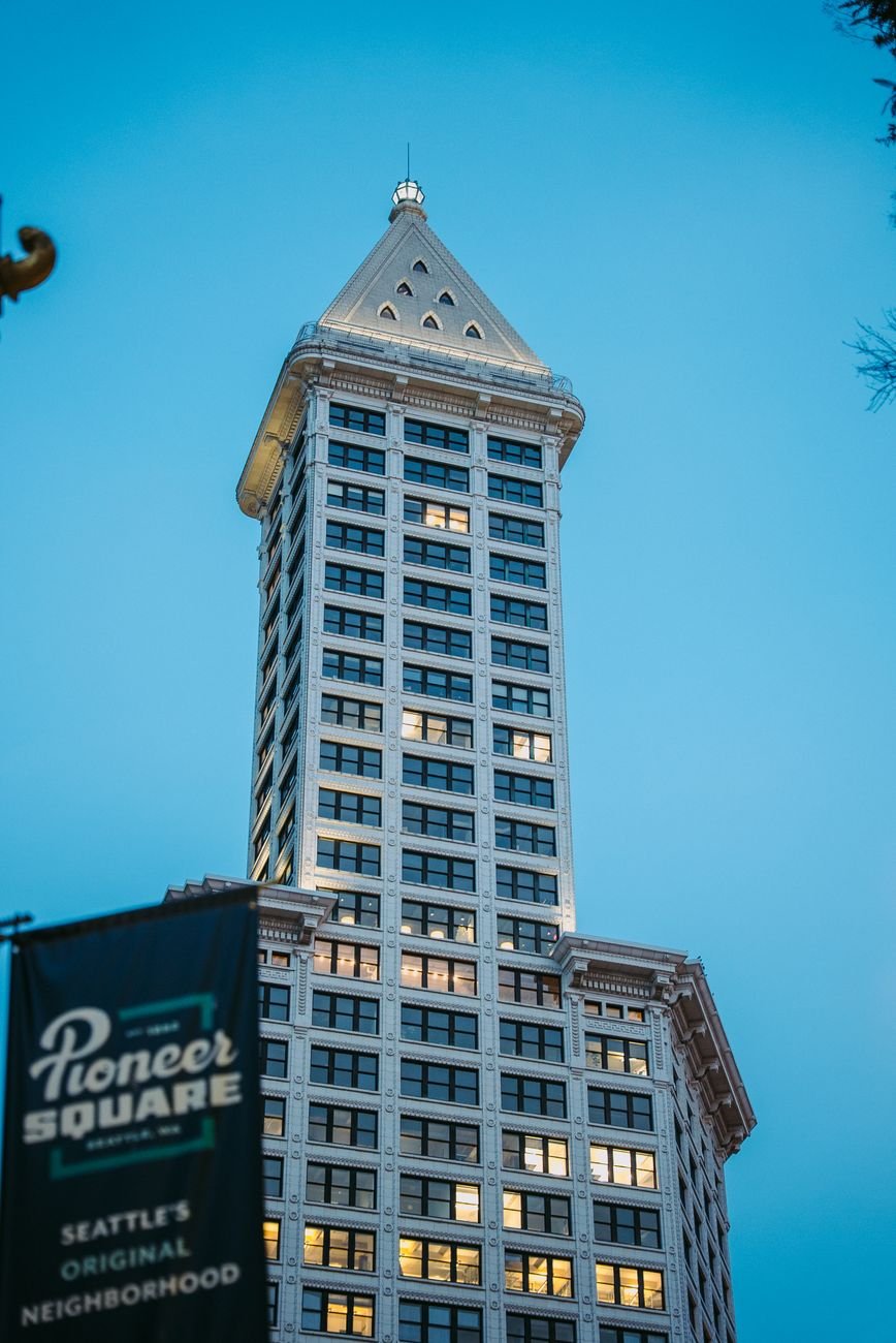 The Smith Tower rising above Pioneer Square in Seattle