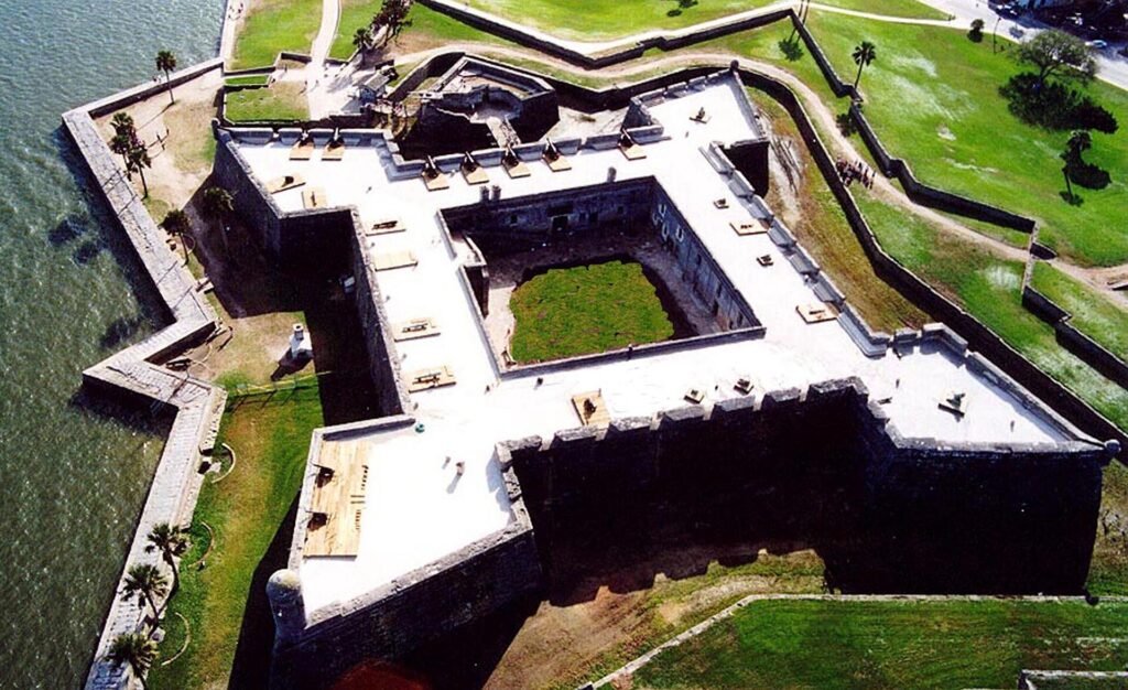 Aerial view of the star-shaped Castillo de San Marcos in St. Augustine
