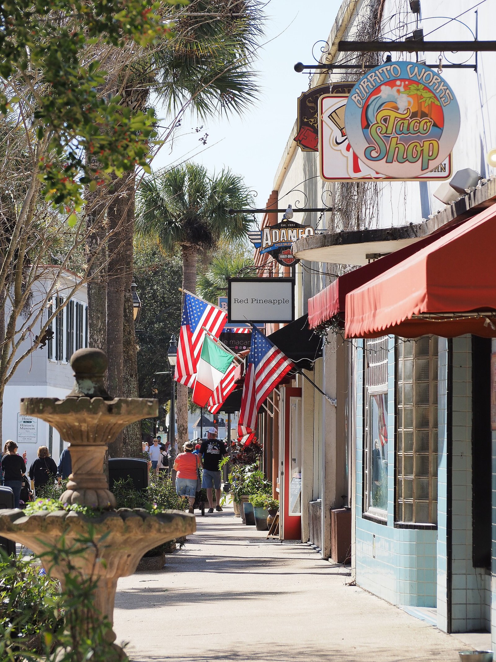 Shops and balconies along St. George Street in St. Augustine