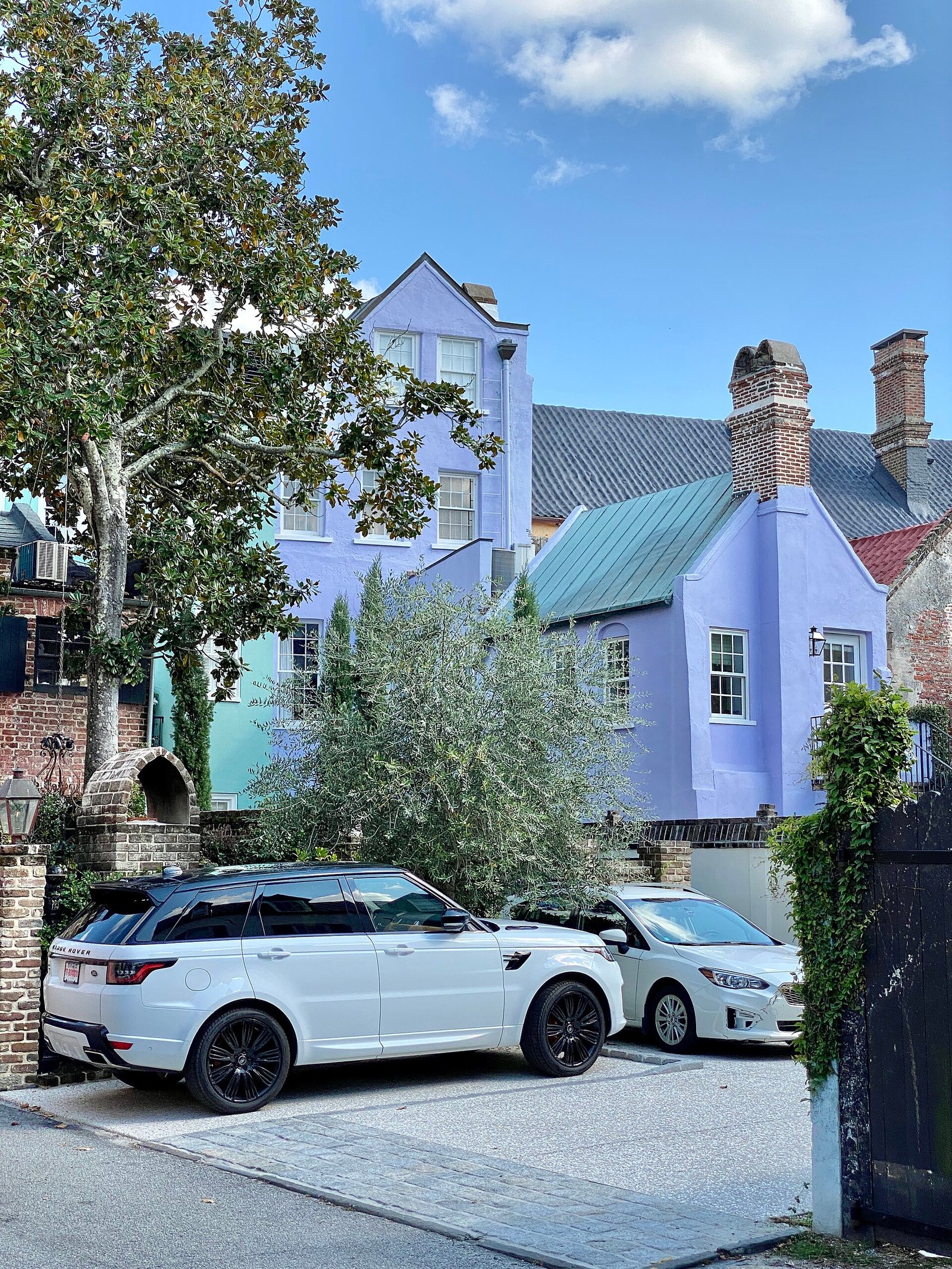 The pastel houses of Rainbow Row on East Bay Street, Charleston