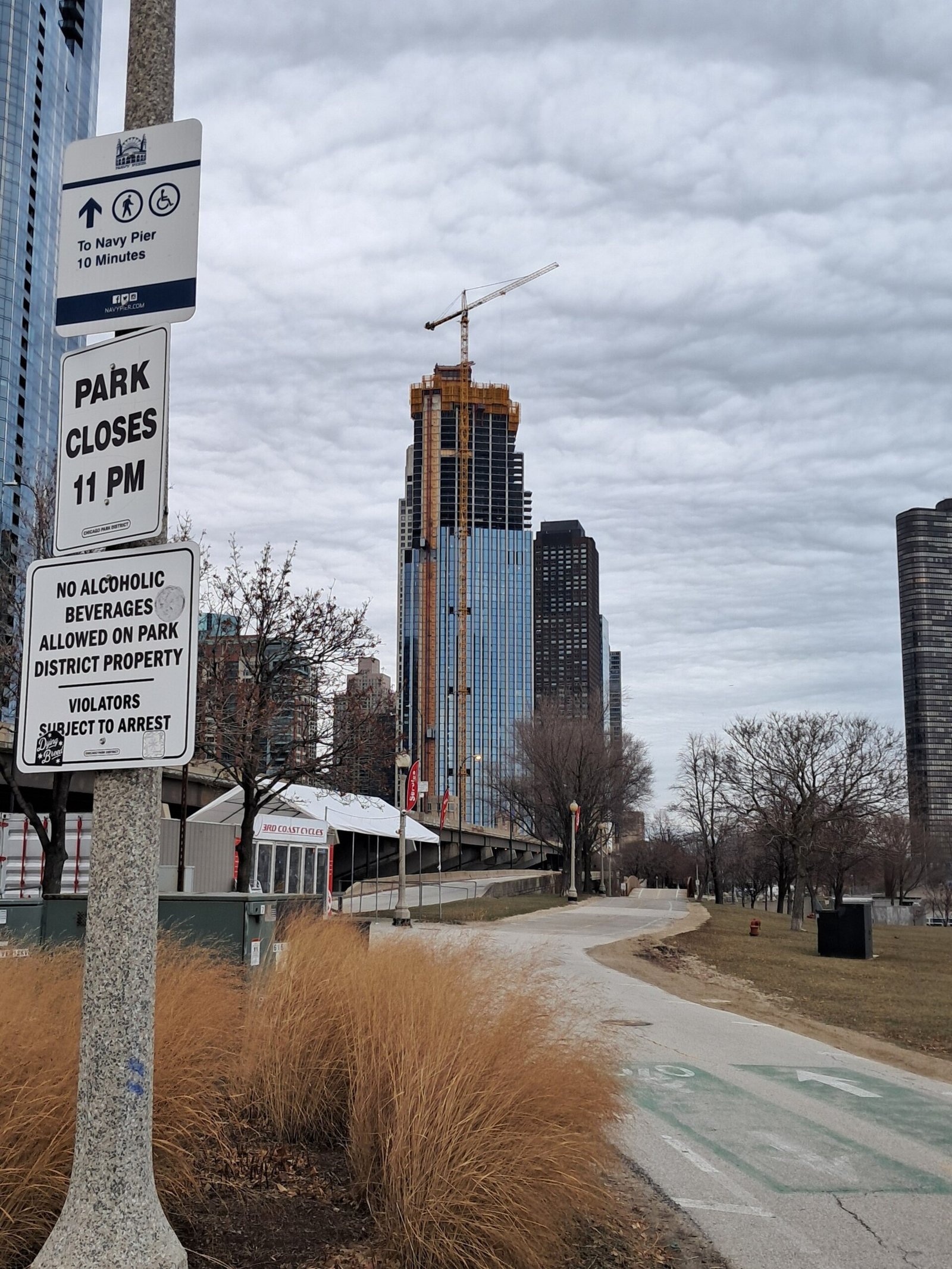 The Chicago Lakefront Trail running past downtown towers