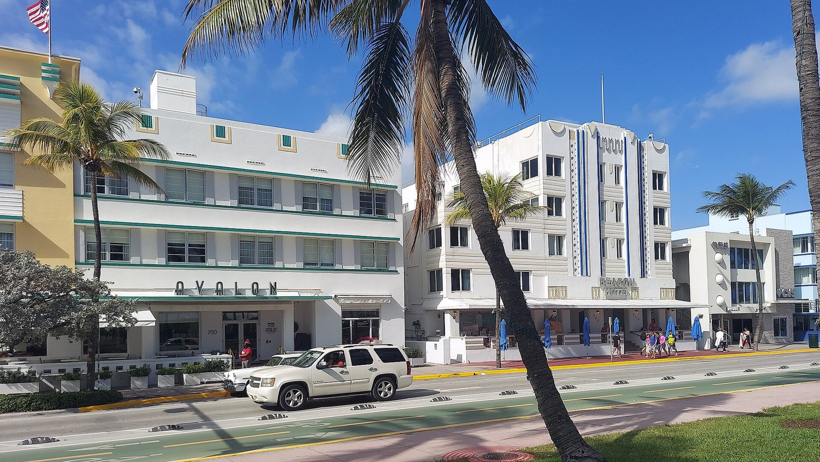 Art Deco hotels along Ocean Drive in South Beach, Miami Beach