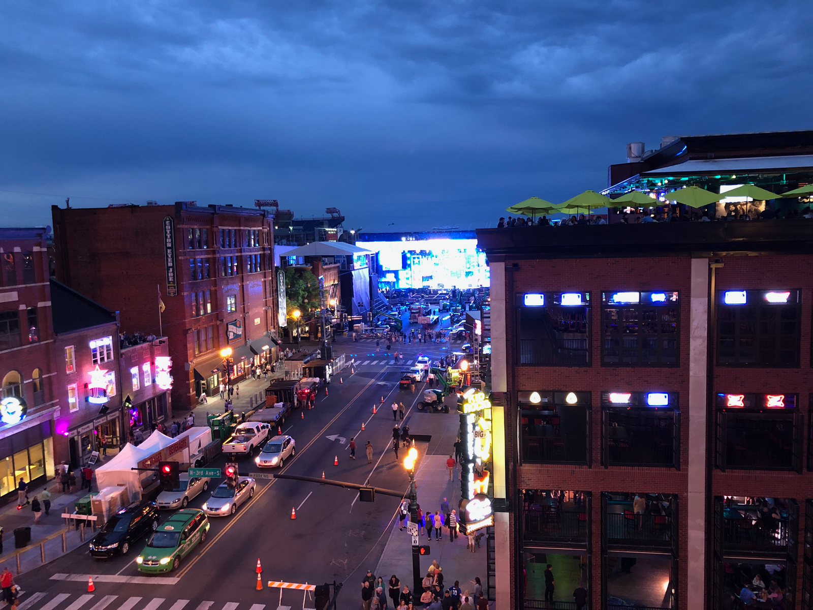 Neon signs of the honky-tonks on Lower Broadway in Nashville