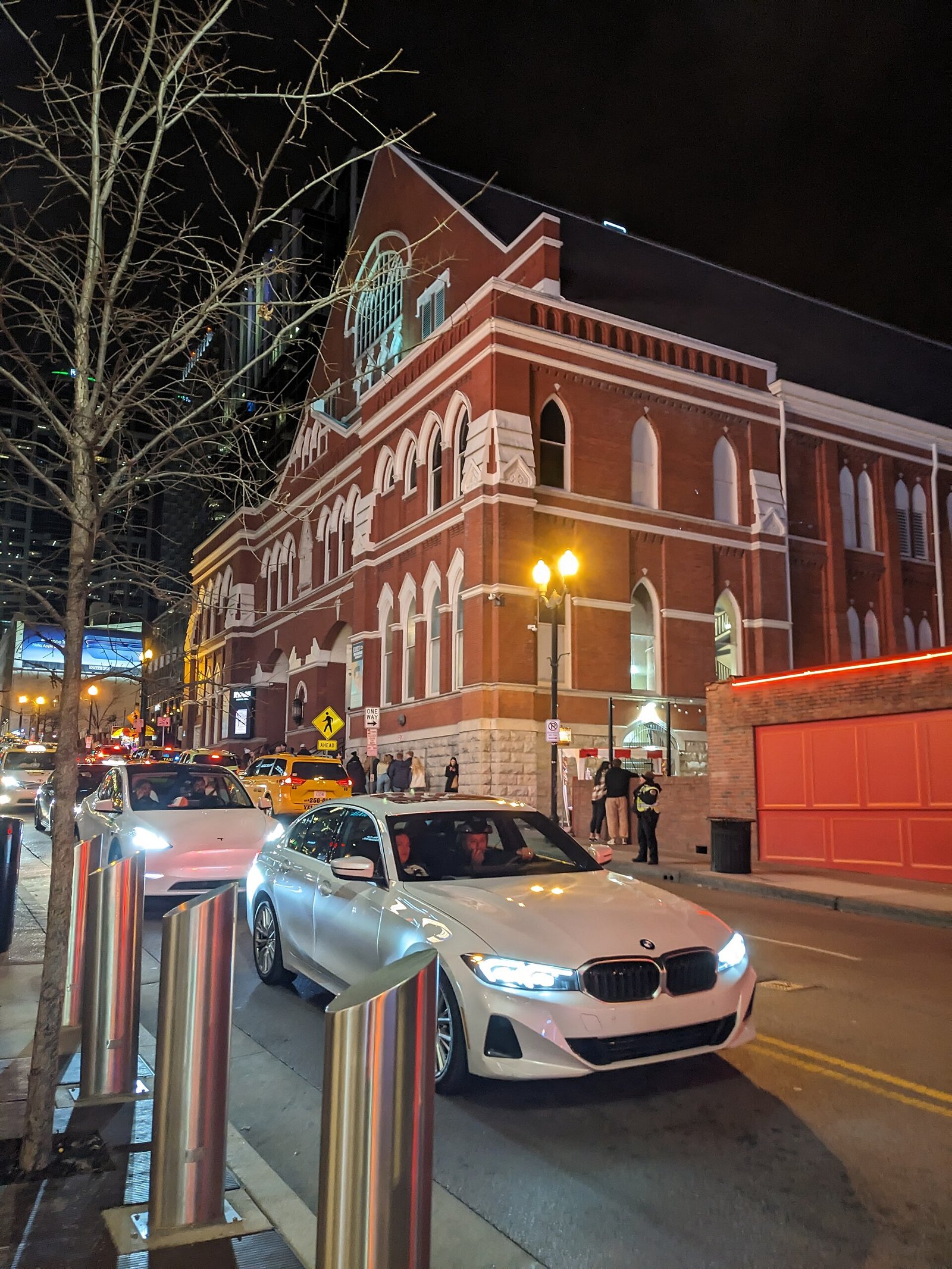The Ryman Auditorium in downtown Nashville at night