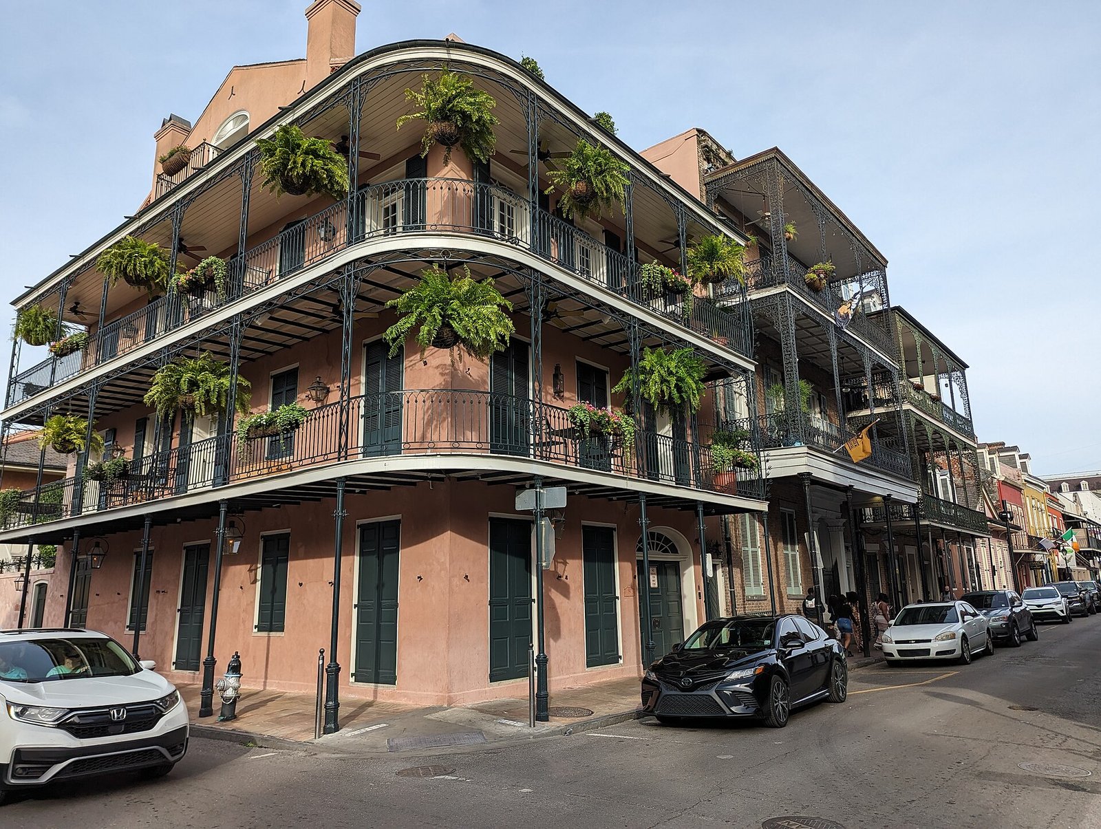Iron balconies on a French Quarter street in New Orleans