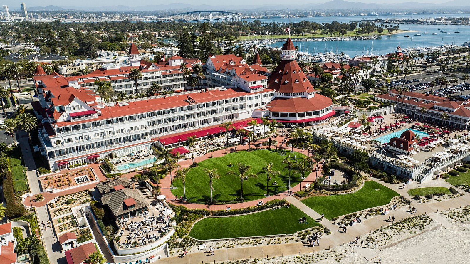 The red-roofed Hotel del Coronado on Coronado Island