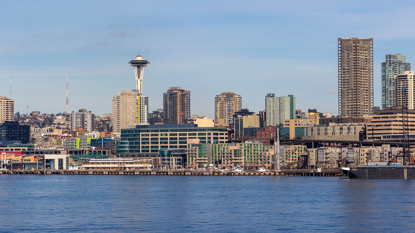 The Seattle skyline and the Space Needle from Elliott Bay
